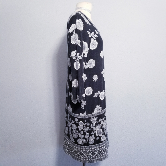 J. Jill gray white floral print casual dress MEDIUM petite - Picture 6 of 7